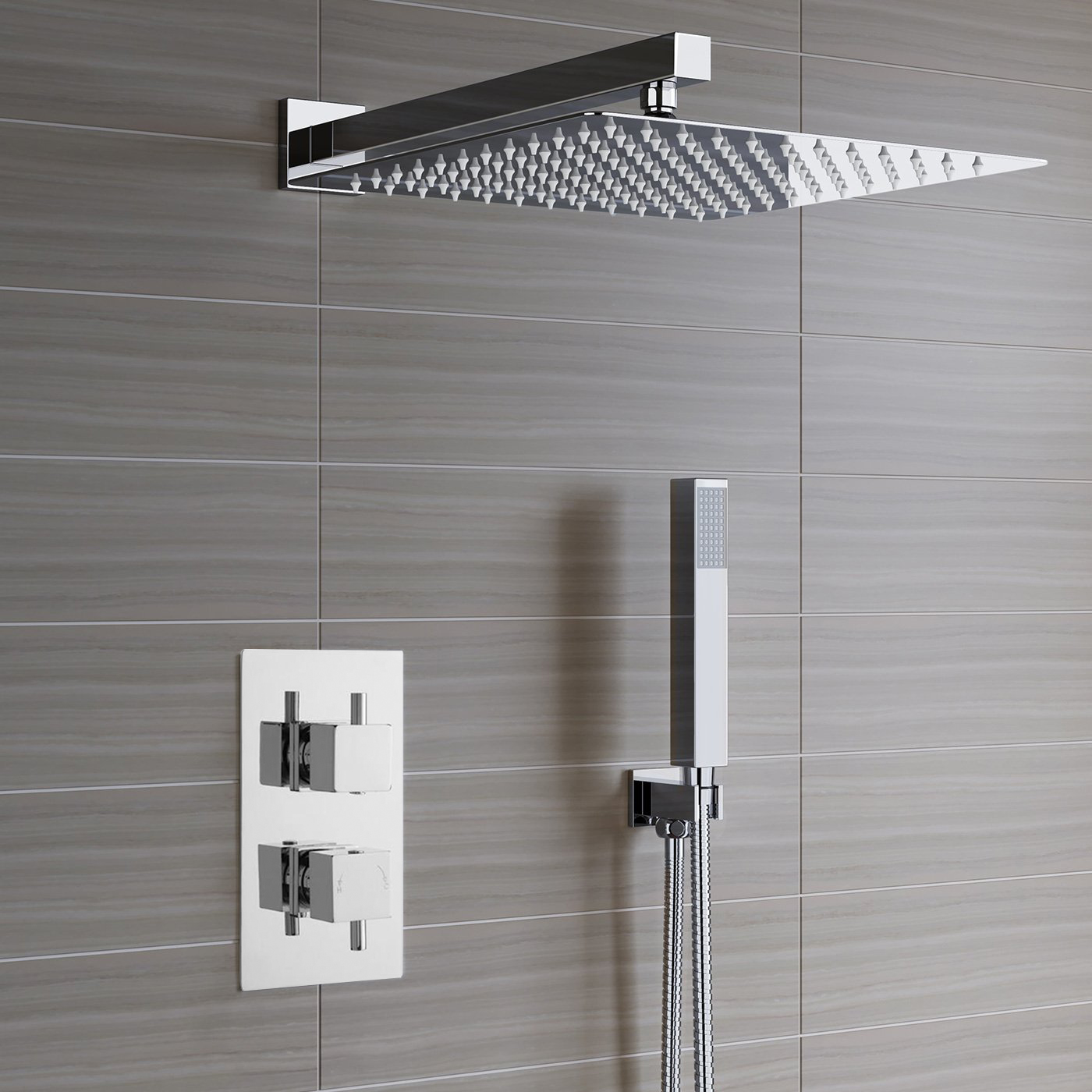 Lima Ultra Thin Rain Shower Head With Built-In Thermostatic Mixer And Hand Held Shower Set